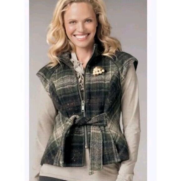 CABI 611 All Tied Up Zip Plaid Sleeveless Vest XS NWT - Picture 1 of 9